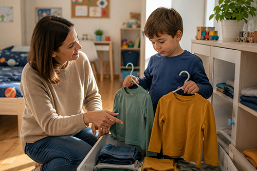 Bambino che compie una piccola scelta autonoma nella vita quotidiana