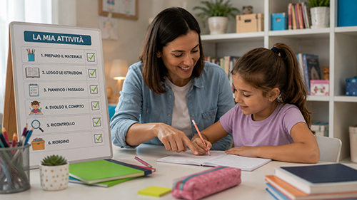 Bambino che utilizza una lista visiva per organizzare le proprie attività